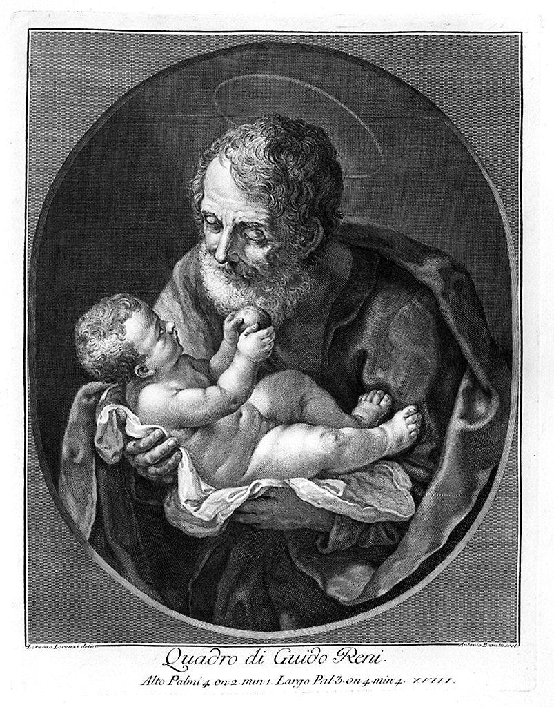 San Giuseppe e Gesù Bambino (stampa) di Baratti Antonio, Lorenzi Lorenzo, Reni Guido (sec. XVIII)