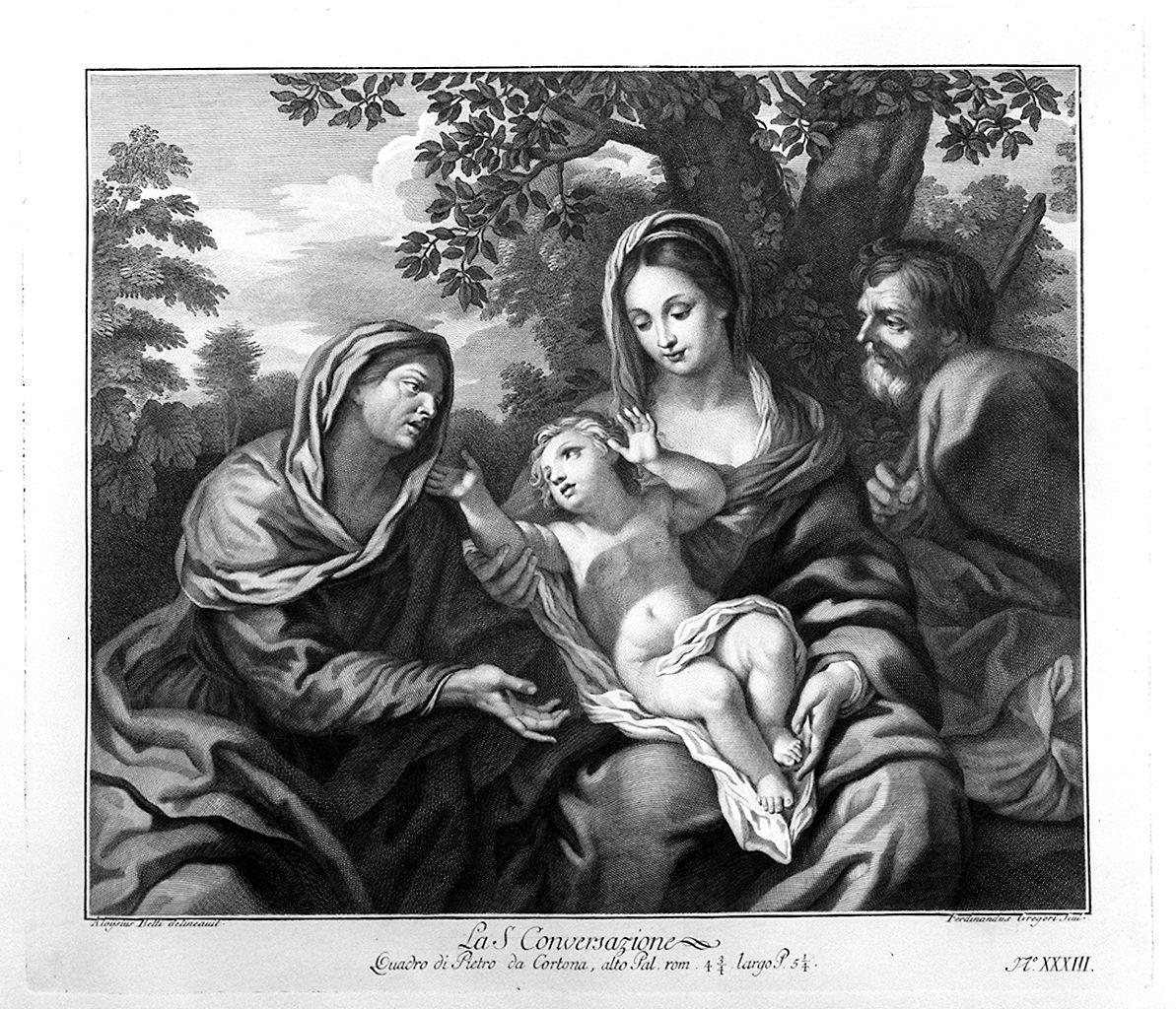 visita della Sacra Famiglia a Sant'Elisabetta (stampa) di Gregori Ferdinando, Betti Aloisio, Berrettini Pietro detto Pietro da Cortona (sec. XVIII)