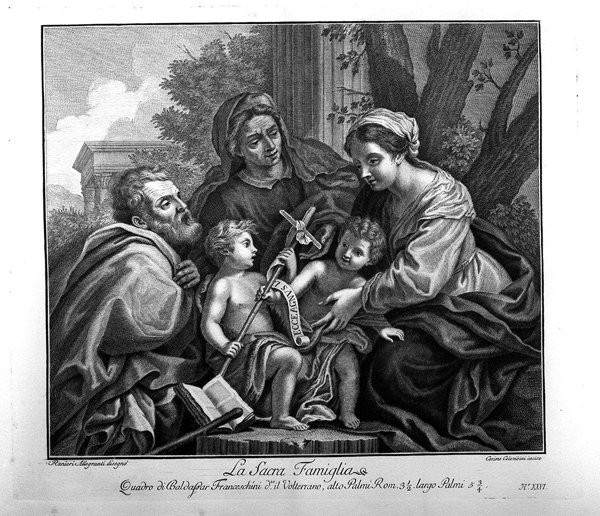 Sacra Famiglia con San Giovannino e Sant'Elisabetta (stampa) di Colombini Cosimo, Lorenzi Lorenzo, Franceschini Baldassarre detto Volterrano (sec. XVIII)