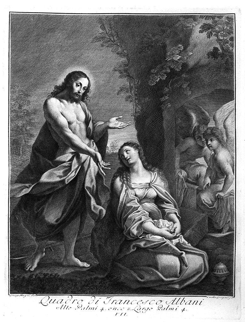 apparizione di Cristo risorto a Santa Maria Maddalena (stampa) di Gregori Carlo, Magni Giuseppe, Albani Francesco (sec. XVIII)