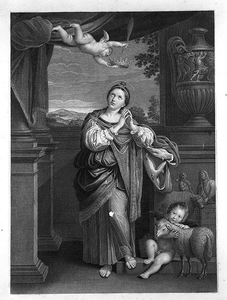 Sant'Agnese (stampa smarginata) di Strange Robert, Zampieri Domenico detto Domenichino (sec. XVIII)