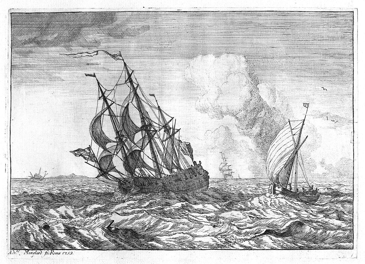 tempesta sul mare (stampa) di Manglard Adrien (sec. XVIII)