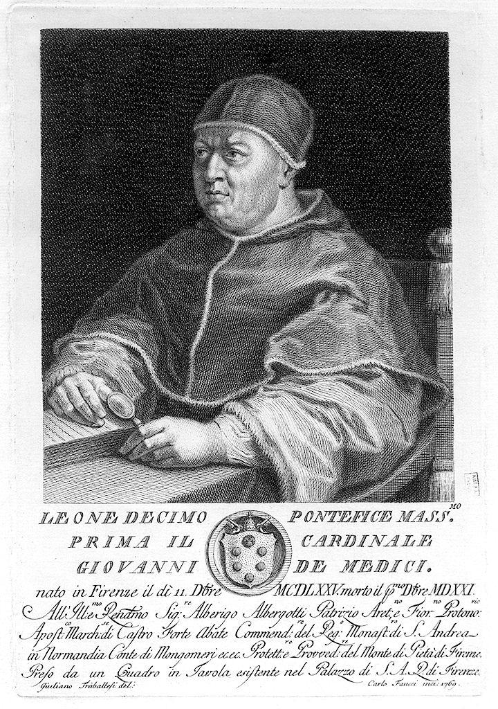 ritratto di papa Leone X (stampa) di Faucci Carlo, Traballesi Giuliano (sec. XVIII)