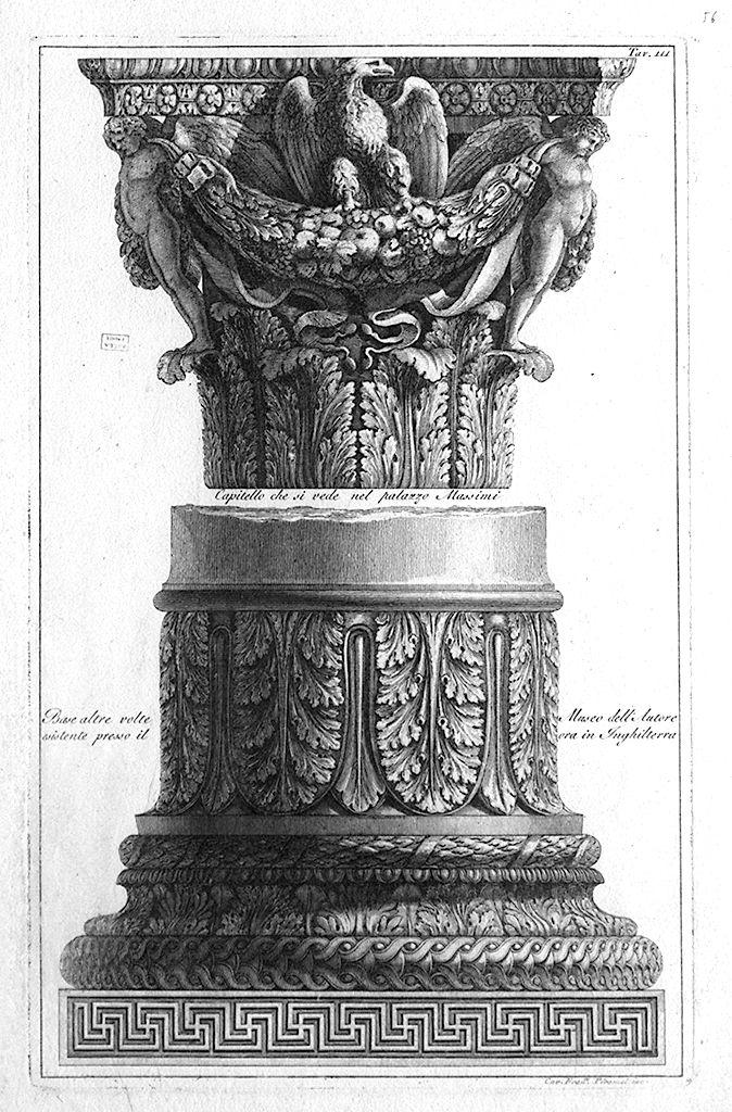 capitello e base di colonna (stampa) di Piranesi Francesco (sec. XVIII)