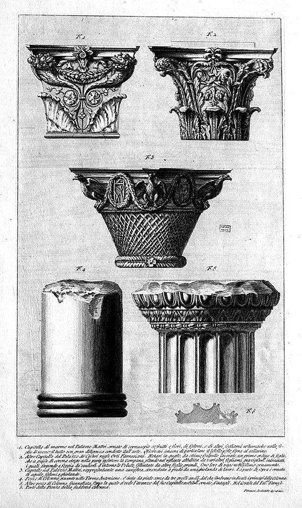 capitelli e frammenti di colonna (stampa) di Piranesi Francesco (sec. XVIII)