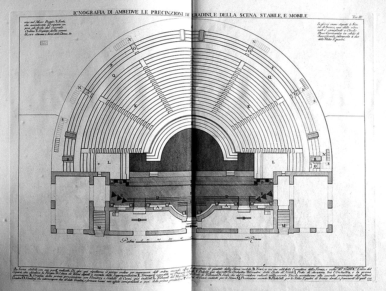 sezioni delle gradinate del teatro romano d'Ercolano (stampa) di Piranesi Francesco (sec. XVIII)