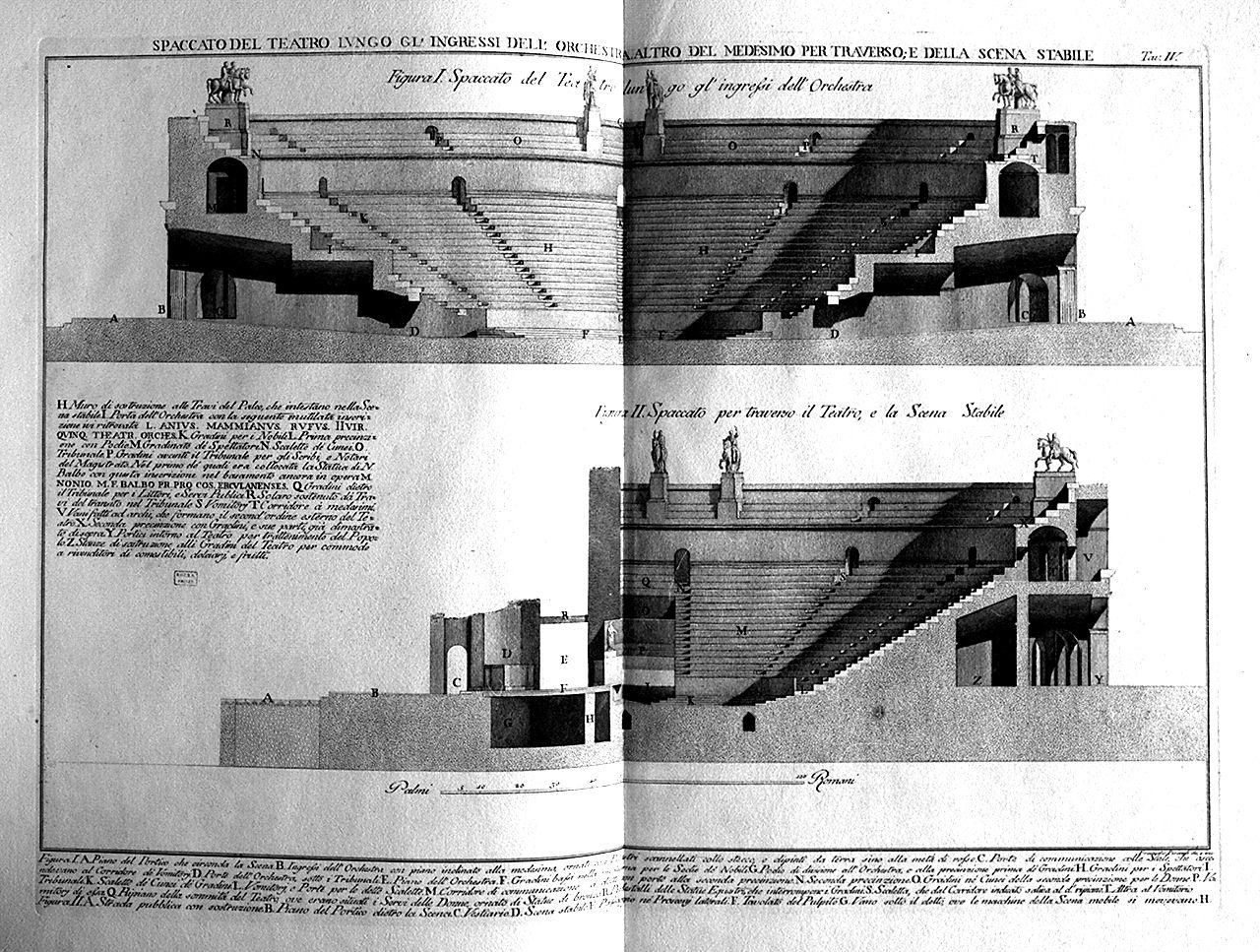 sezioni delle gradinate del teatro romano d'Ercolano (stampa) di Piranesi Francesco (sec. XVIII)
