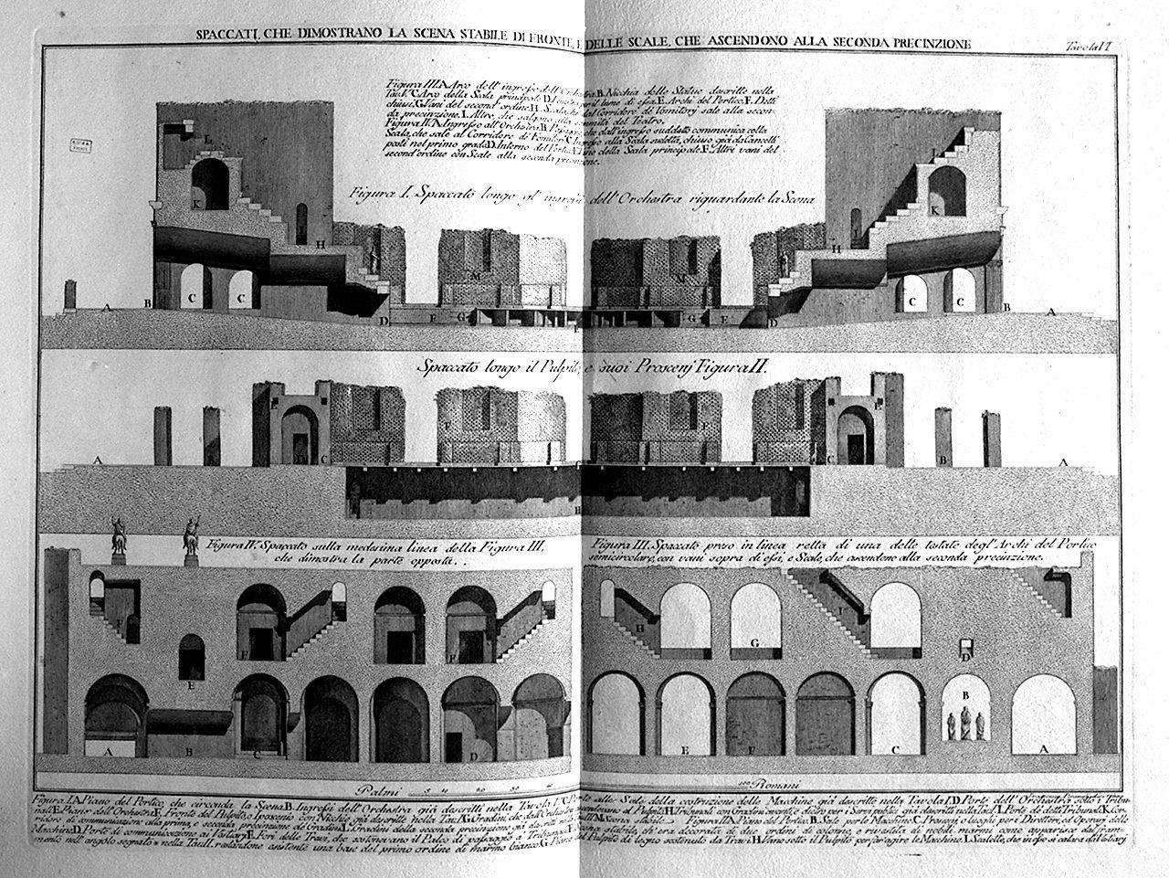 sezioni del teatro romano d'Ercolano (stampa) di Piranesi Francesco (sec. XVIII)