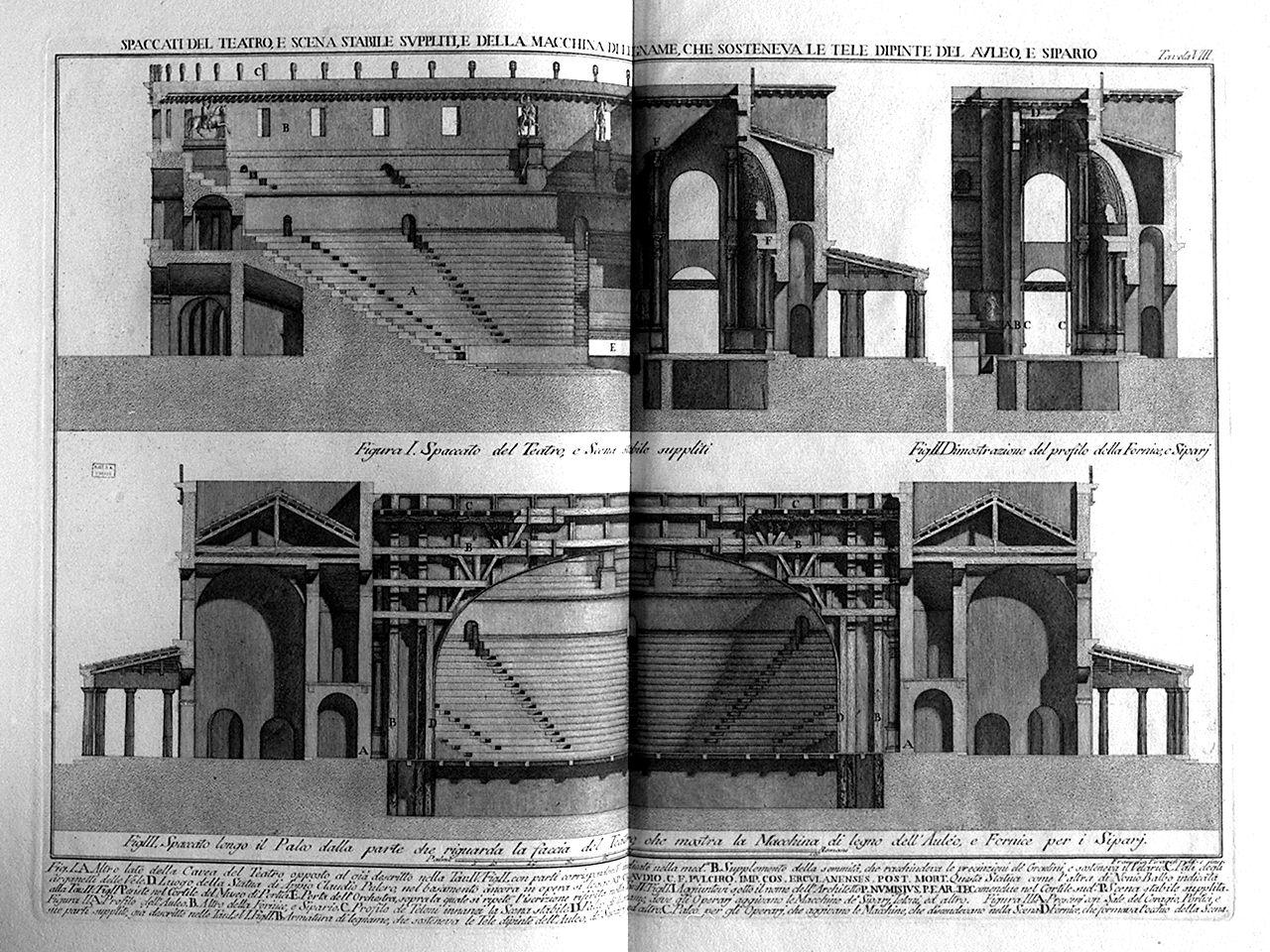 sezioni dell'interno del teatro romano d'Ercolano (stampa) di Piranesi Francesco (sec. XVIII)