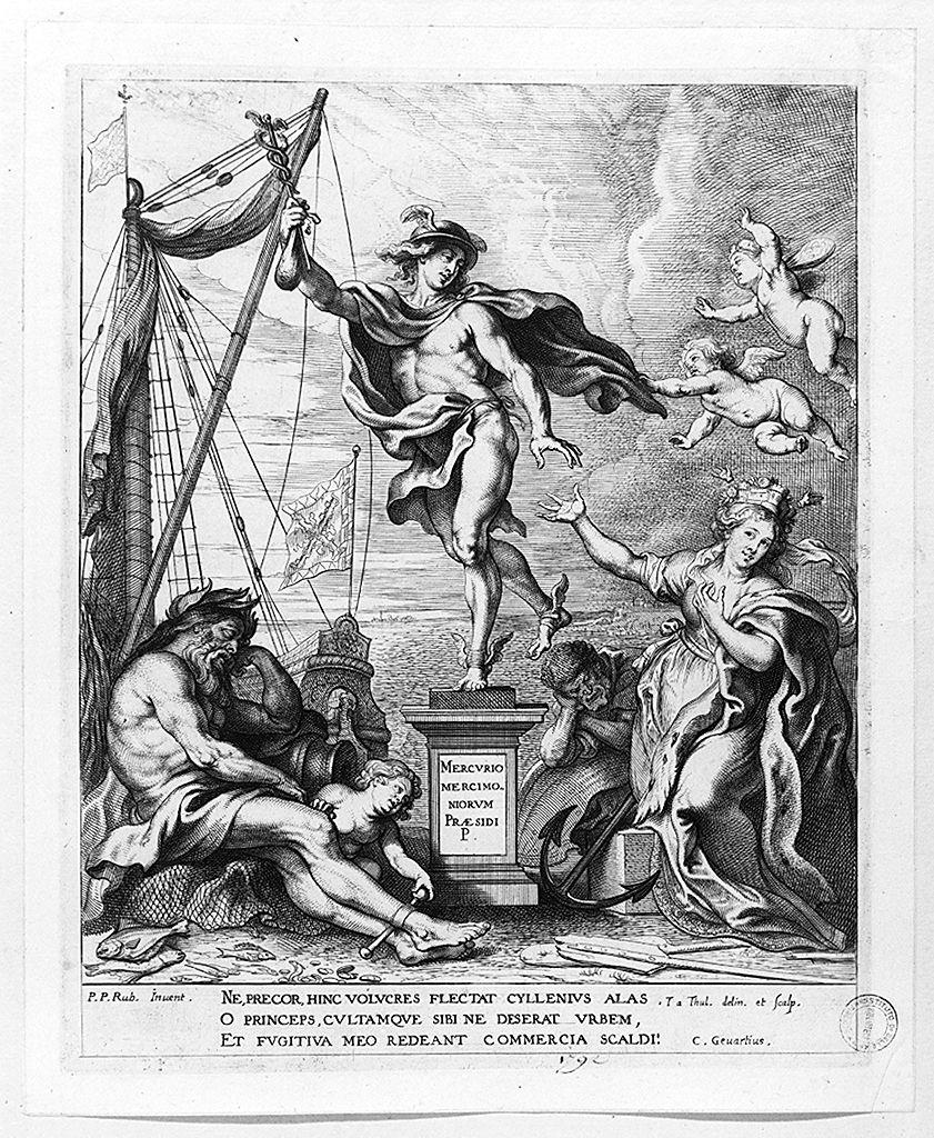 partenza di Mercurio da Anversa (stampa) di Van Thulden Theodor, Rubens Pieter Paul (sec. XVII)