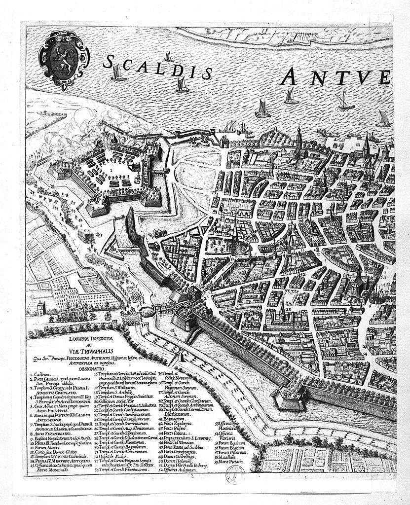 pianta della città di Anversa con la Schelda (stampa) di Van Thulden Theodor (sec. XVII)