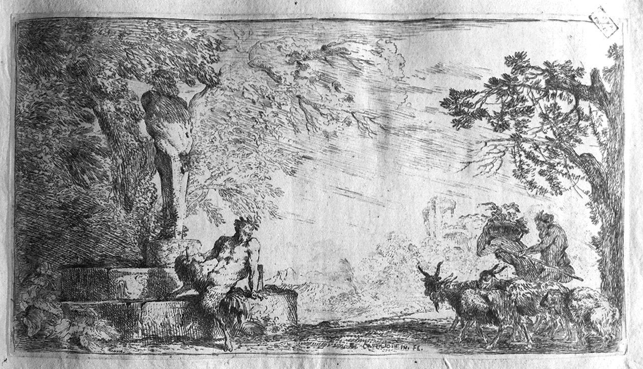 paesaggio con satiri e capre (stampa) di Castiglione Giovanni Benedetto detto Grechetto (prima metà sec. XVII)