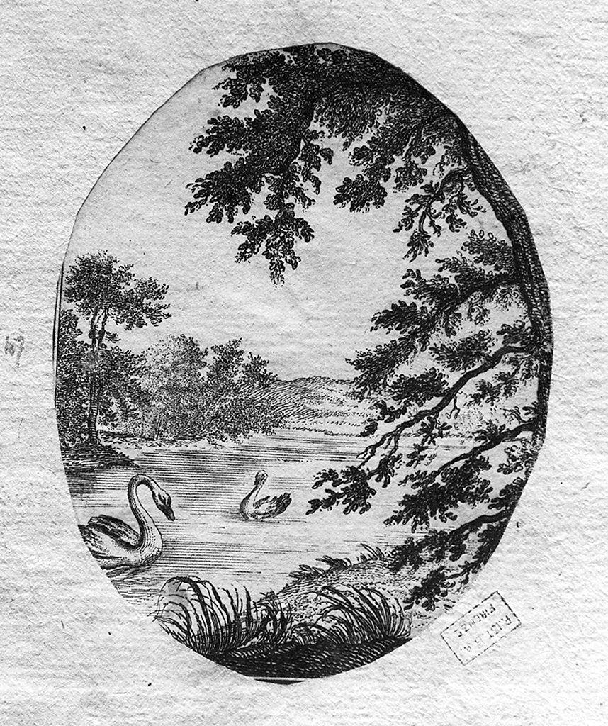 paesaggio lacustre (stampa) - ambito fiammingo (seconda metà sec. XVII)