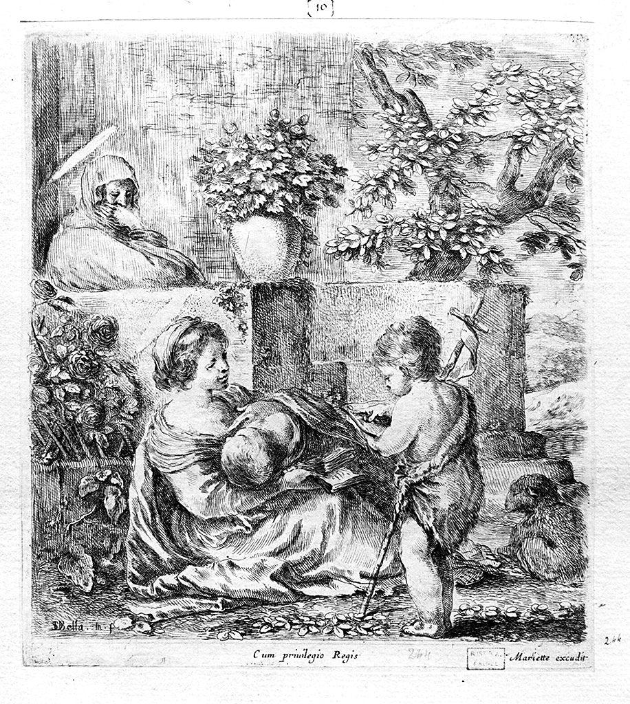 Sacra Famiglia con Sant'Anna e San Giovanni Battista bambino (stampa) di Della Bella Stefano (sec. XVII)