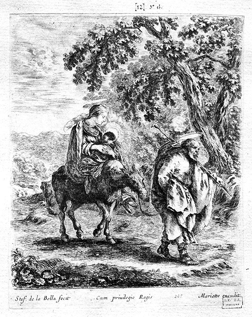 fuga in Egitto (stampa smarginata) di Della Bella Stefano (sec. XVII)