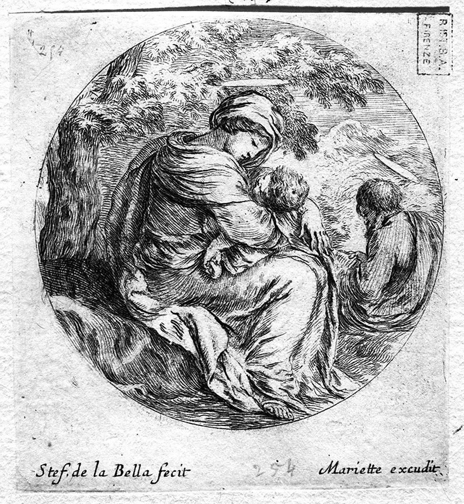 riposo nella fuga in Egitto (stampa smarginata) di Della Bella Stefano (sec. XVII)
