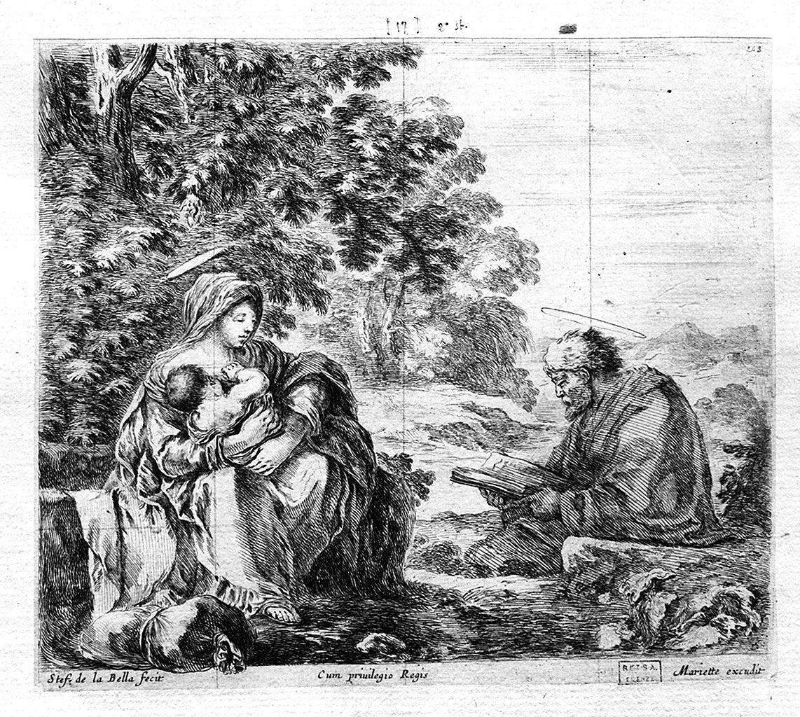 riposo nella fuga in Egitto (stampa smarginata) di Della Bella Stefano (sec. XVII)