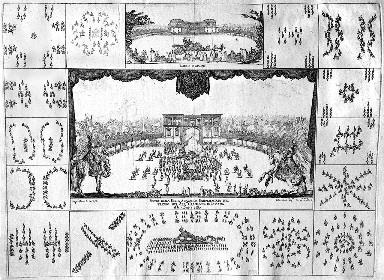 figure e carri di una festa a cavallo (stampa) di Della Bella Stefano (sec. XVII)