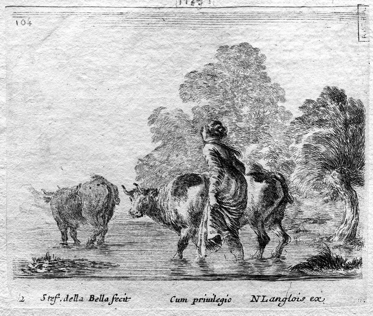 figure e animali (stampa smarginata, serie) di Della Bella Stefano (sec. XVII)