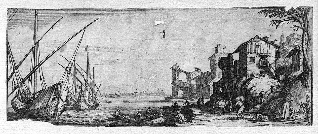 paesaggio marino (stampa smarginata) di Della Bella Stefano (maniera) (sec. XVII)