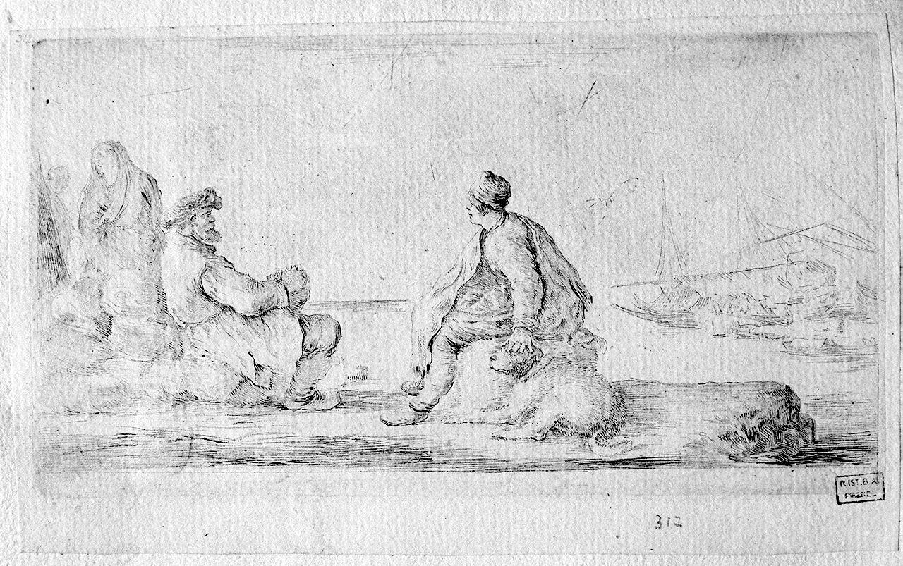 giovane pescatore e un vecchio (stampa) di Della Bella Stefano (sec. XVII)