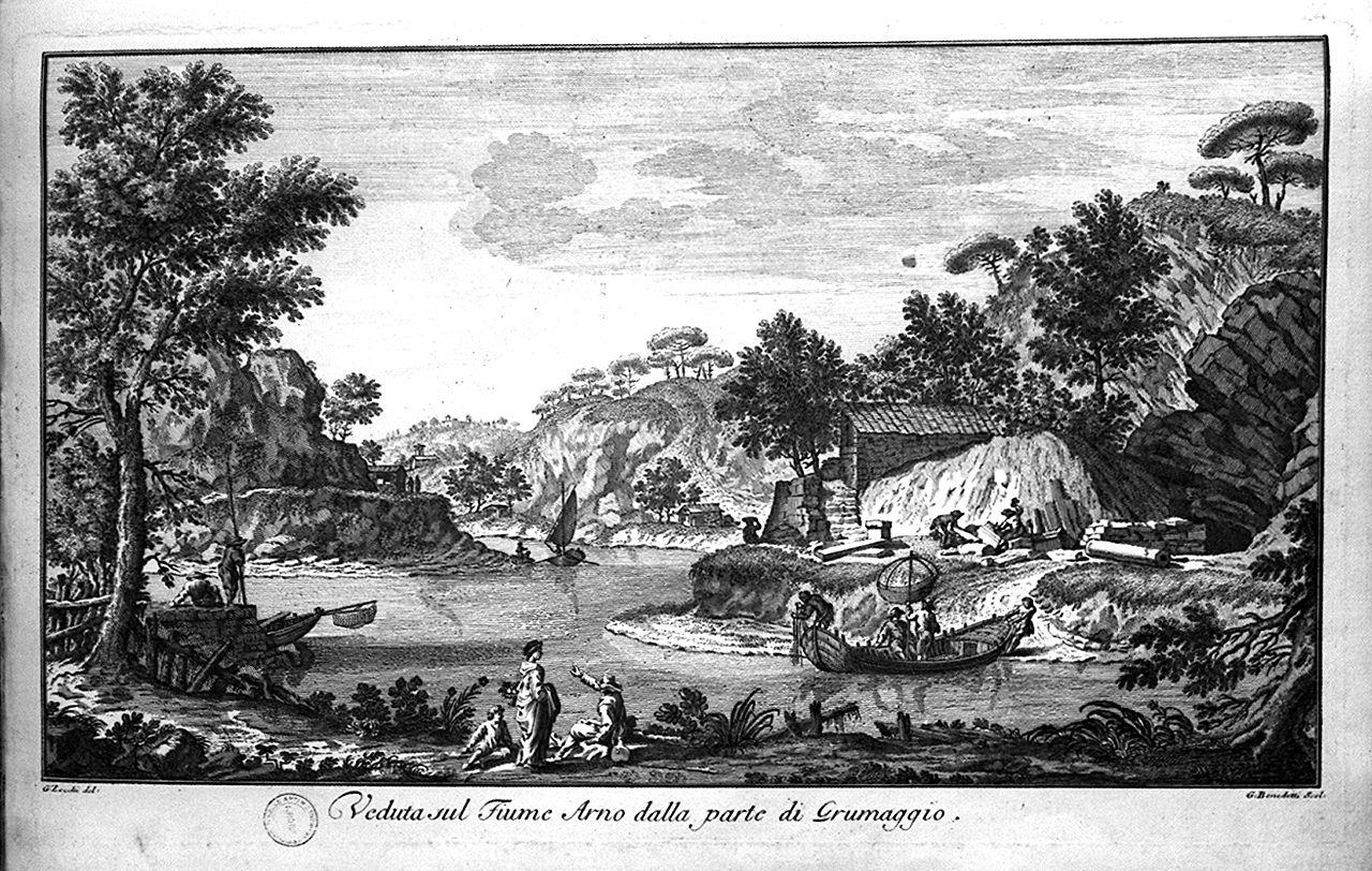 veduta del fiume Arno (stampa) di Benedetti Giuseppe, Zocchi Giuseppe (sec. XVIII)