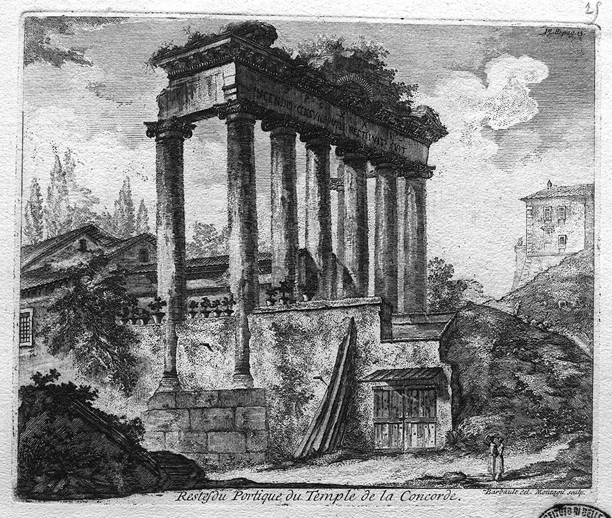 resti del portico del tempio della Concordia (stampa) di Barbault Jean, Montagu Domenico (sec. XVIII)