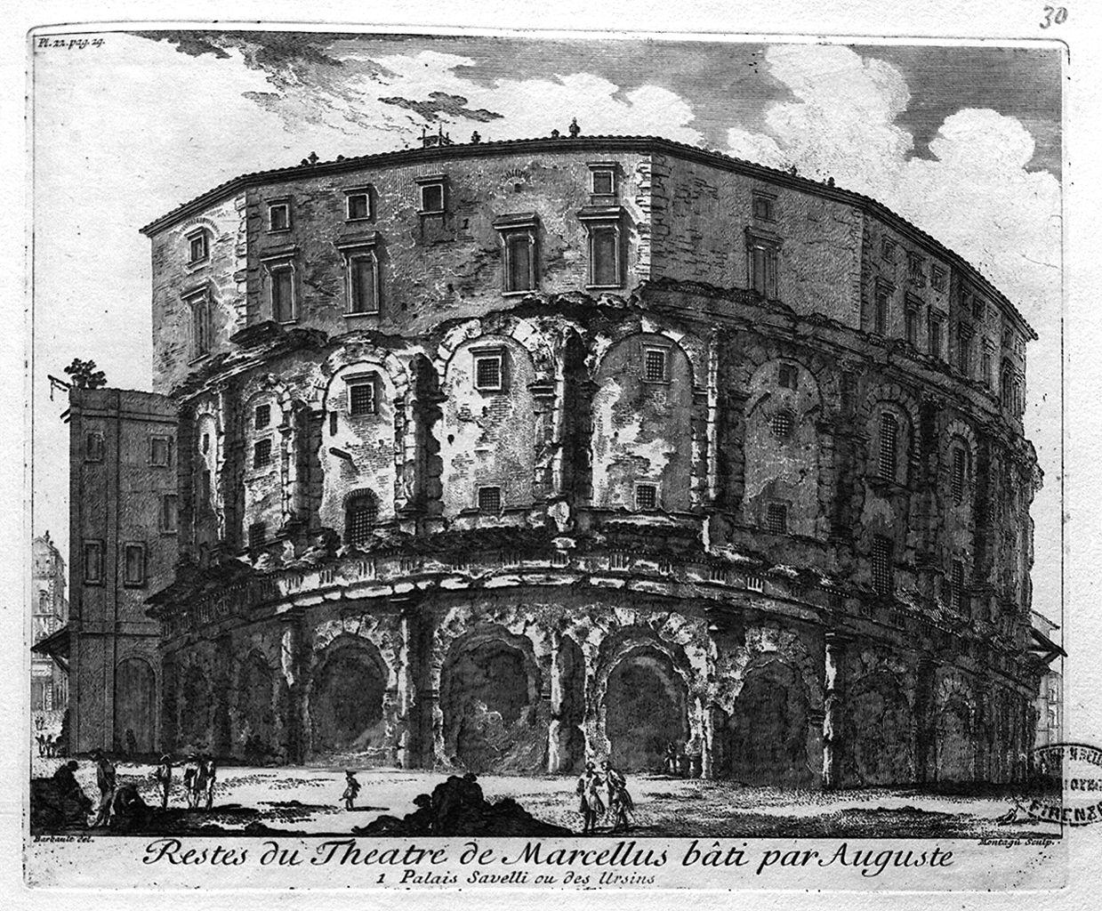 resti del teatro di Marcello (stampa) di Barbault Jean, Montagu Domenico (sec. XVIII)