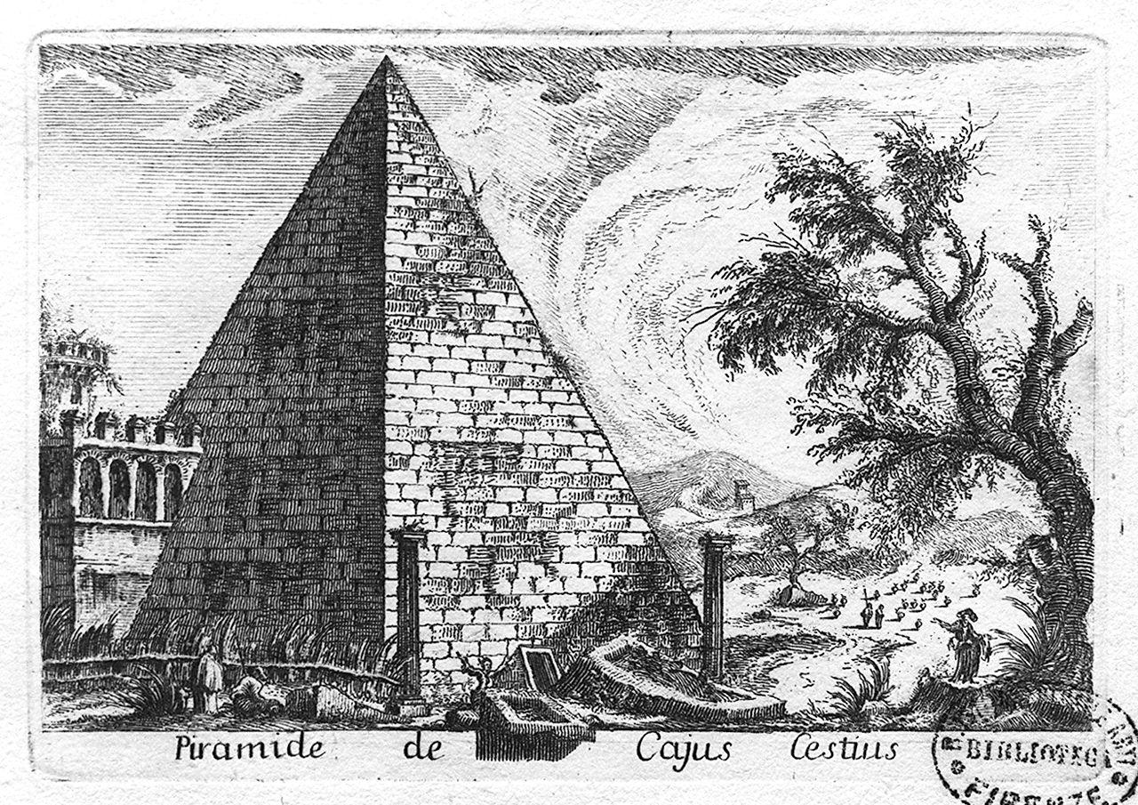 piramide di Caio Cestio (stampa) di Barbault Jean, Montagu Domenico (sec. XVIII)