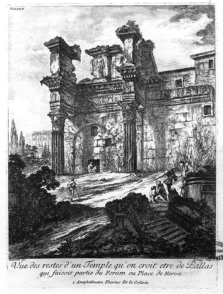 veduta dei resti del tempio di Pallade a Roma (stampa) di Barbault Jean, Montagu Domenico (sec. XVIII)