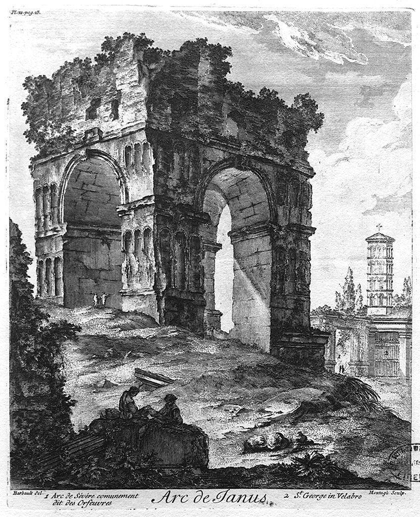 veduta dell'arco di Giano a Roma (stampa) di Barbault Jean, Montagu Domenico (sec. XVIII)