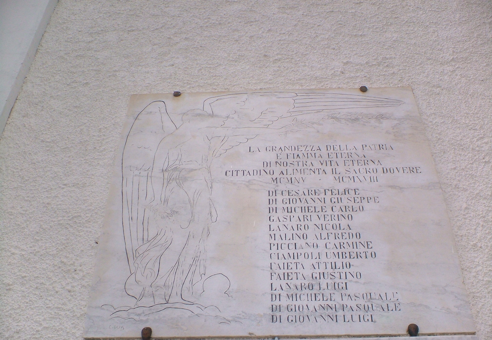 lapide commemorativa ai caduti di Ciglia Luigi - ambito abruzzese (sec. XX)