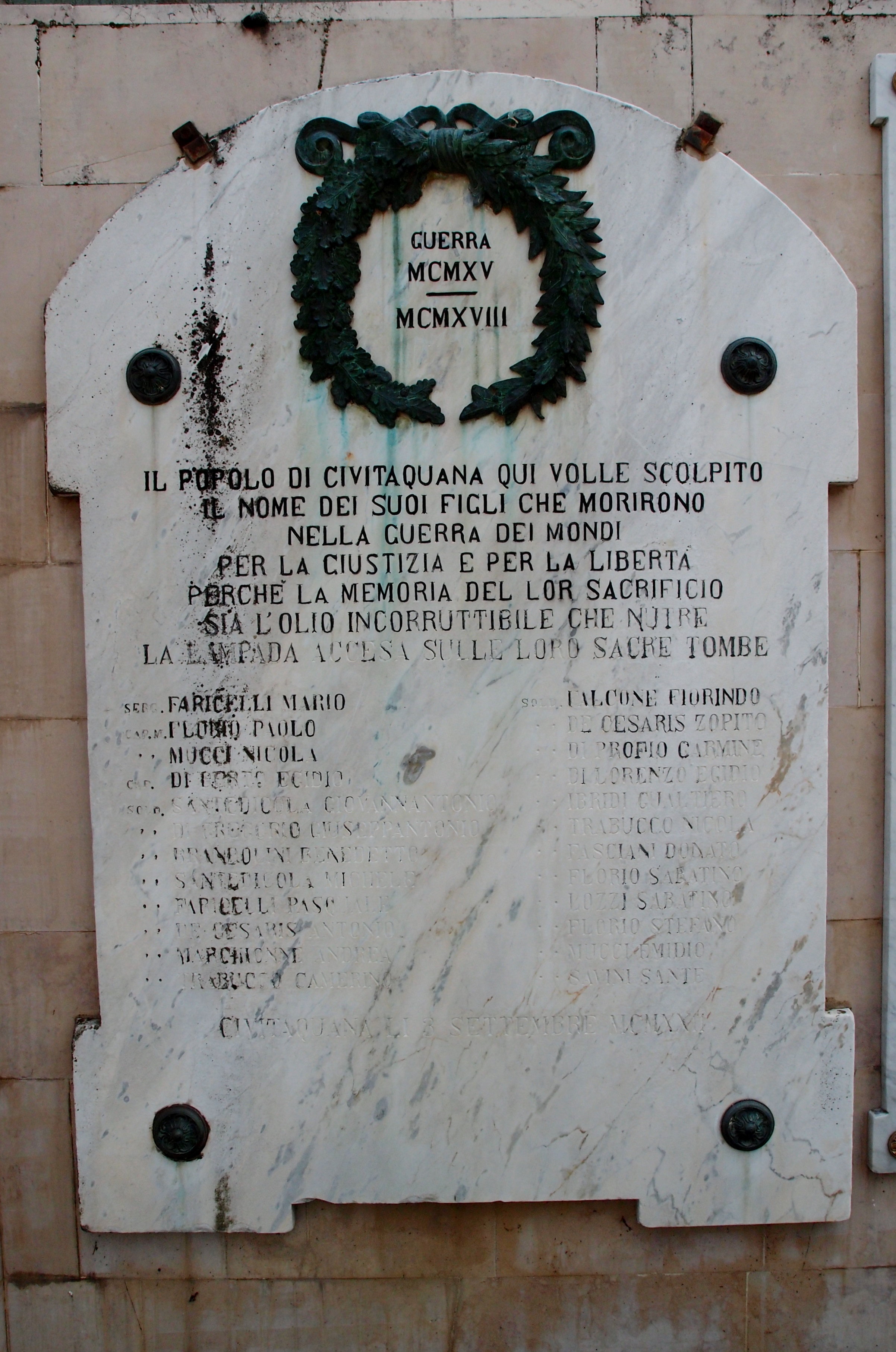 lapide commemorativa ai caduti - ambito abruzzese (sec. XX)