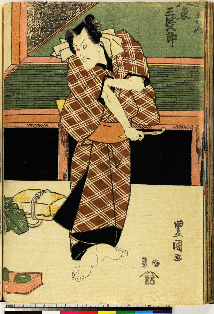 attore in posa (stampa, stampa composita) di Utagawa Toyokuni I - ambito giapponese (secc. XVIII/ XIX)