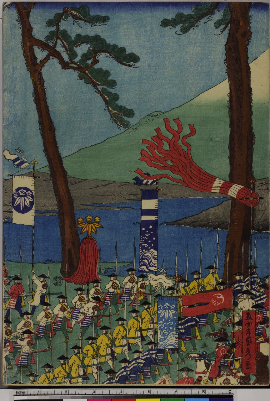 esercito in marcia (stampa, stampa composita) di Utagawa Sadahide - ambito giapponese (seconda metà sec. XIX)