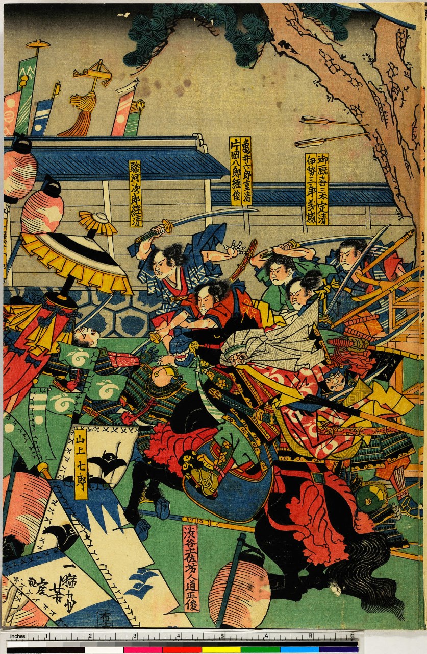 scena di combattimento (stampa, stampa composita) di Utagawa Yoshitora - ambito giapponese (sec. XIX)