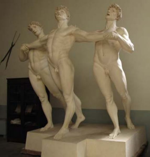 Tre atleti cantori, Tre figure maschili (scultura, opera isolata) di Hendrik Christian Andersen (prima metà XX)