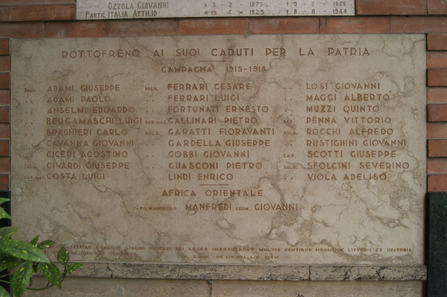 lapide commemorativa ai caduti - ambito piacentino (sec. XX)