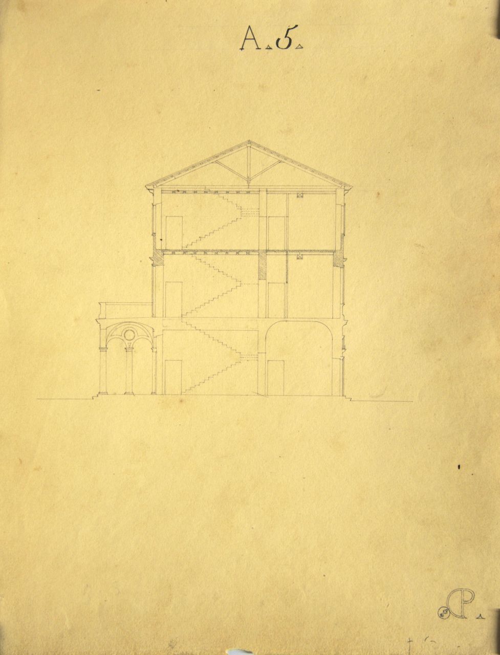 Sezione longitudinale di "casino o villetta" (disegno architettonico) di Promis Carlo (secondo quarto sec. XIX)