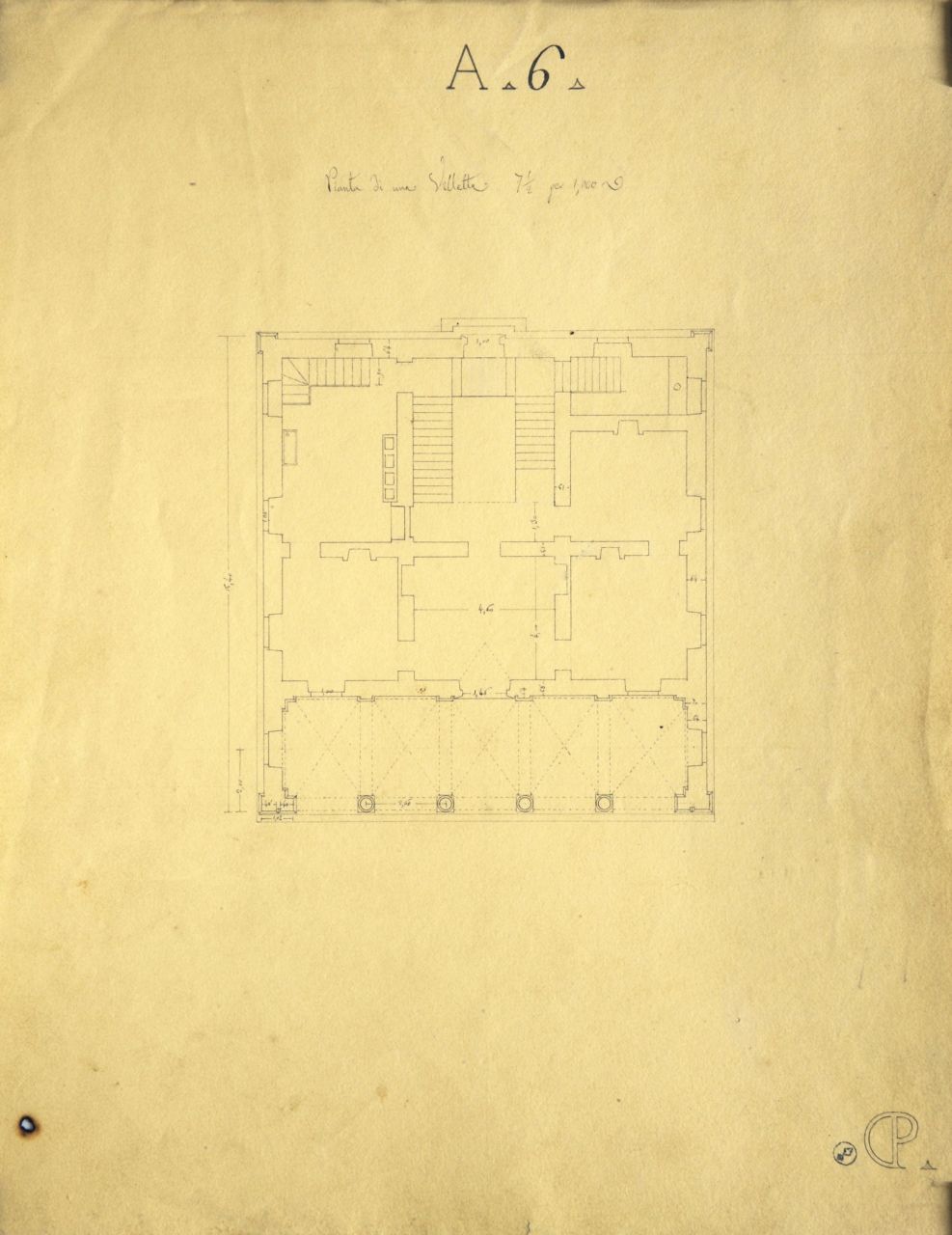 Pianta di una Villetta, Pianta quotata del piano terreno di "villetta" (disegno architettonico) di Promis Carlo (secondo quarto sec. XIX)
