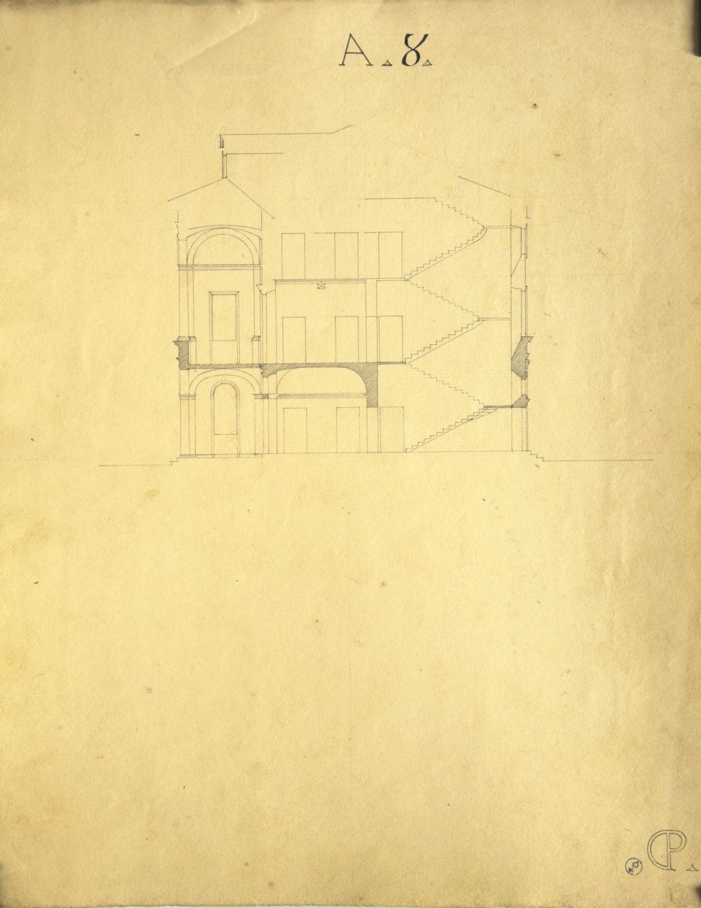 Sezione longitudinale incompleta di "villetta" (disegno architettonico) di Promis Carlo (secondo quarto sec. XIX)
