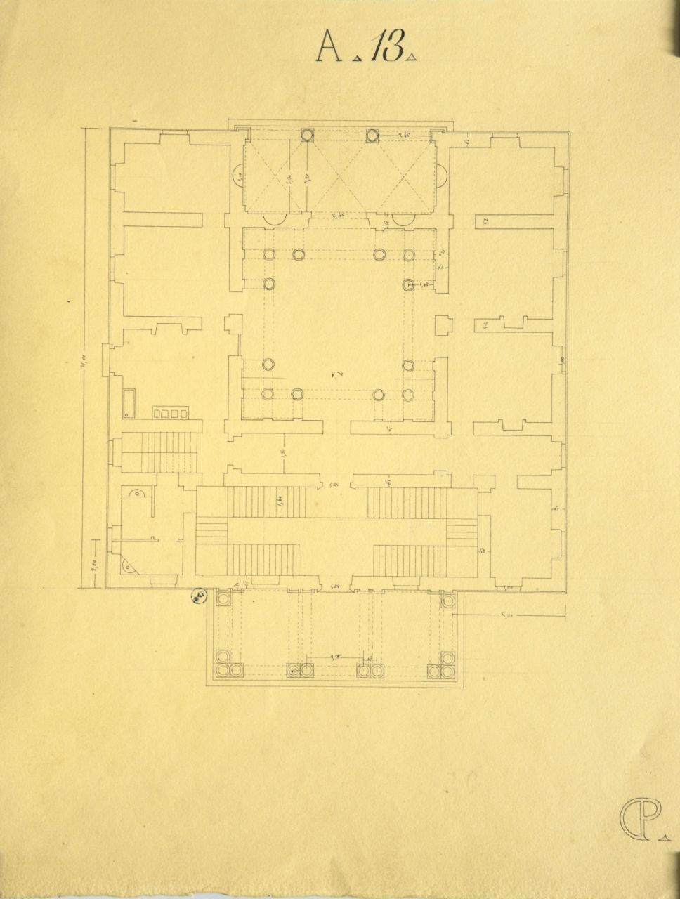 Pianta parzialmente quotata di piano terreno di villa (disegno architettonico) di Promis Carlo (secondo quarto sec. XIX)