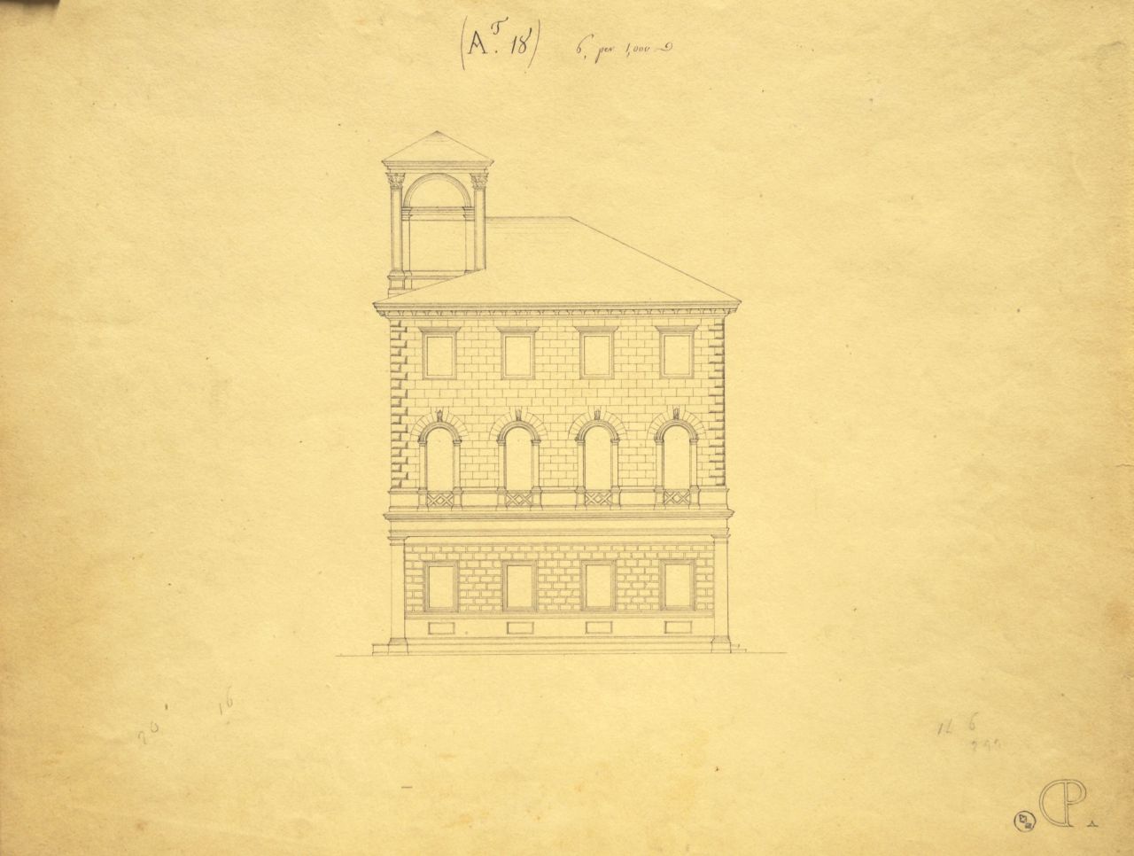 Prospetto laterale di "villetta" (disegno architettonico) di Promis Carlo (secondo quarto sec. XIX)
