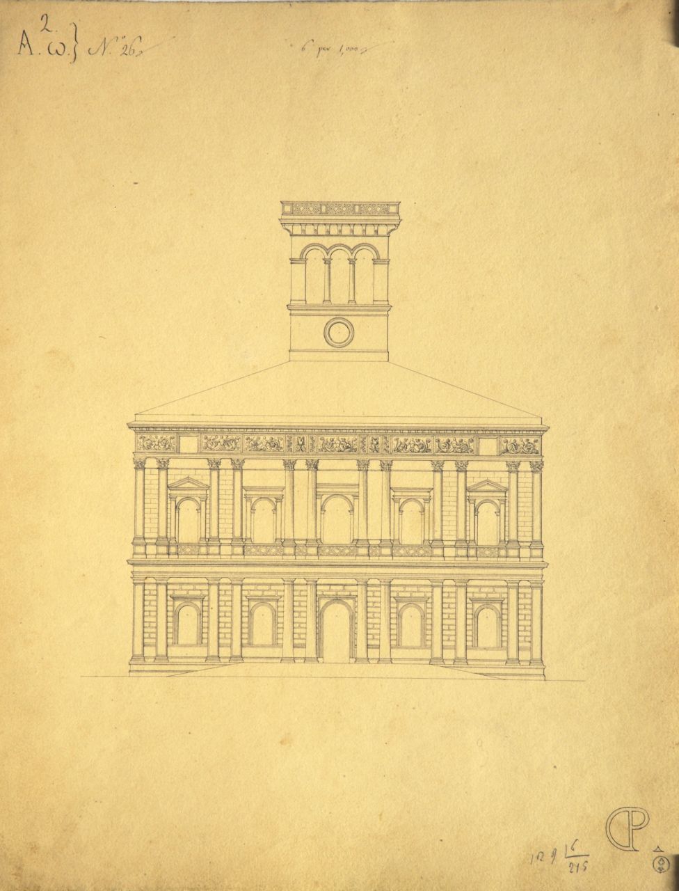 Prospetto principale di villetta (disegno architettonico) di Promis Carlo (secondo quarto sec. XIX)
