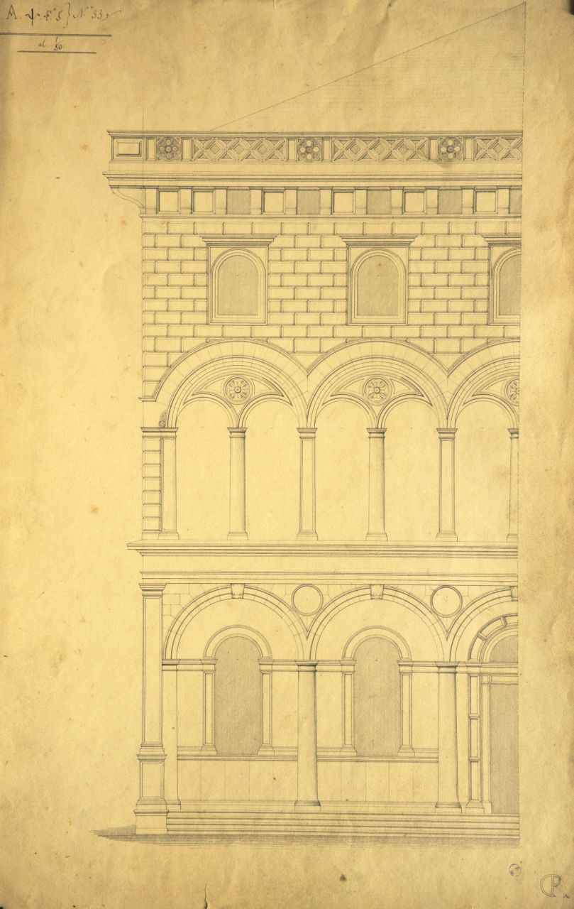 Prospetto principale di parte di "villetta" (disegno architettonico) di Promis Carlo (secondo quarto sec. XIX)