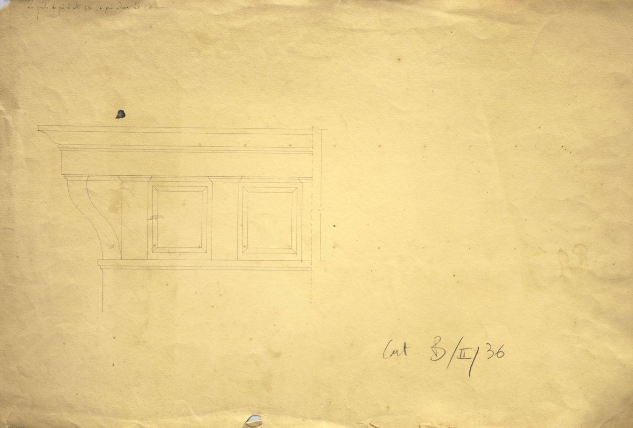 Prospetto parzialmente quotato di parte di cornicione di "casa da pigione" (disegno architettonico) di Promis Carlo (secondo quarto sec. XIX)