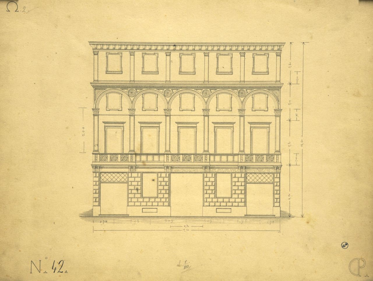 Prospetto principale quotato incompleto di "casa privata" (disegno architettonico) di Promis Carlo (secondo quarto sec. XIX)