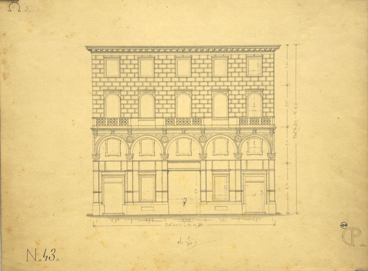 Prospetto principale quotato incompleto di "casa privata" (disegno architettonico) di Promis Carlo (secondo quarto sec. XIX)