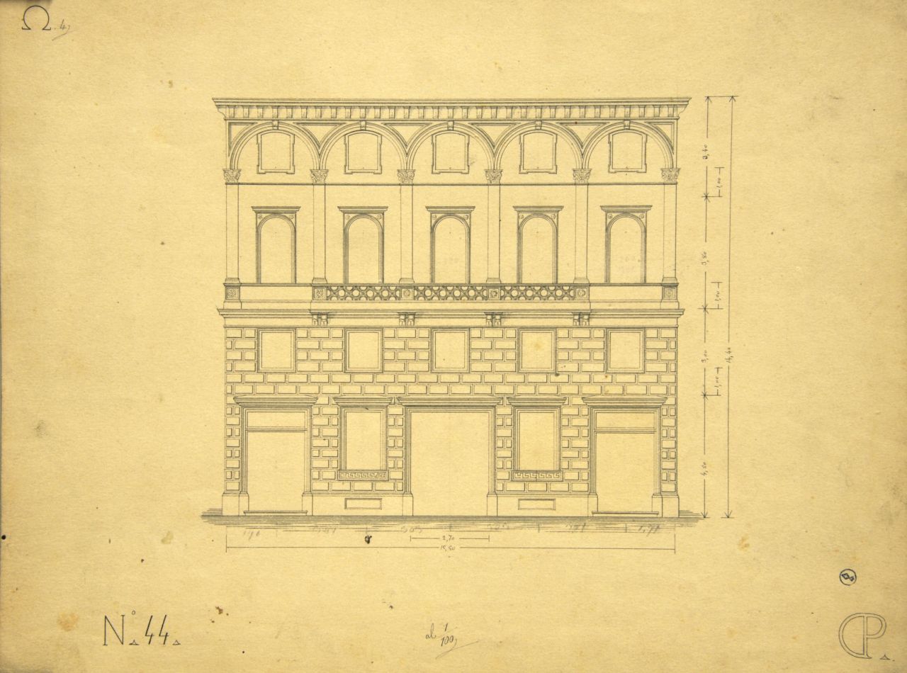 Prospetto principale quotato di "casa privata" (disegno architettonico) di Promis Carlo (secondo quarto sec. XIX)