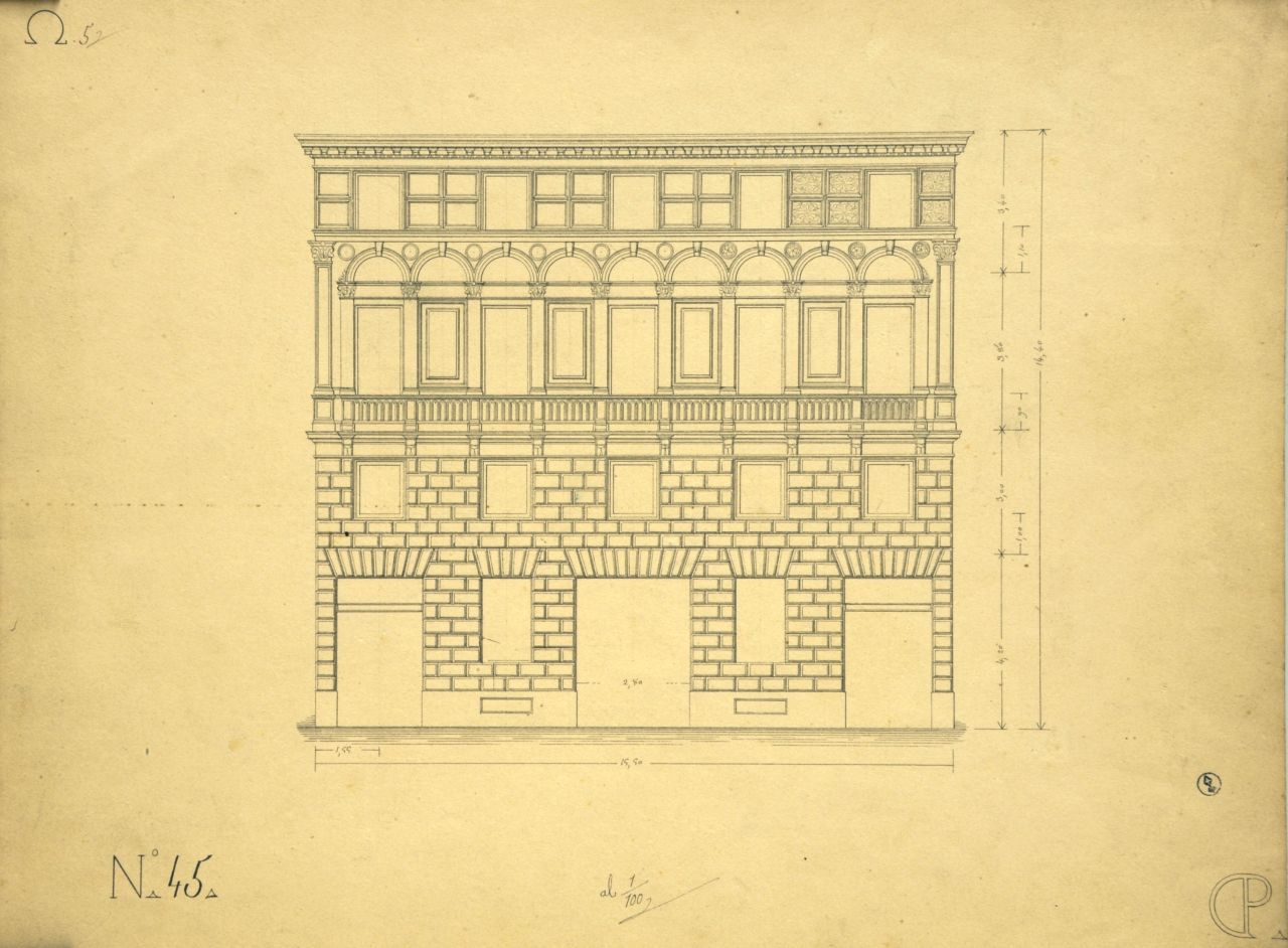 Prospetto principale quotato incompleto di "casa privata" (disegno architettonico) di Promis Carlo (secondo quarto sec. XIX)
